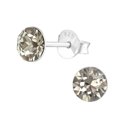 Silver Round Ear Studs with Genuine European Crystals