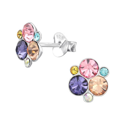 Silver Geometric Ear Studs with Crystal