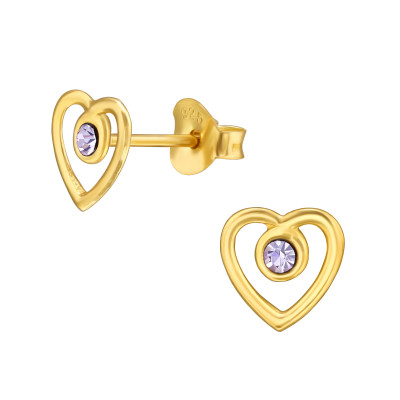 Silver Heart Ear Studs with Crystal