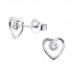 Silver Heart Ear Studs with Crystal