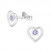 Silver Heart Ear Studs with Crystal