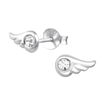 Silver Wing Ear Studs with Crystal