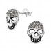Skull Sterling Silver Ear Studs with Crystal