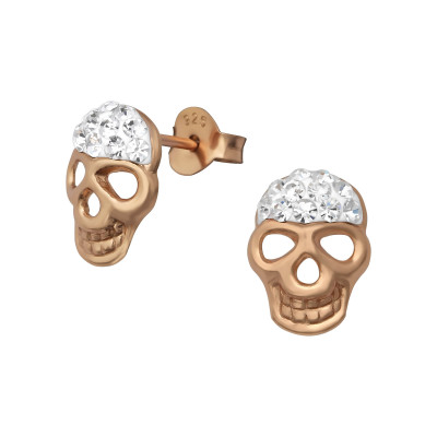 Skull Sterling Silver Ear Studs with Crystal