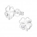 Silver Clover Ear Studs with Crystal