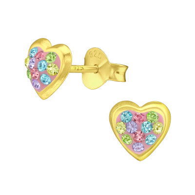 Silver Heart Ear Studs with Crystal