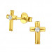 Cross Sterling Silver Ear Studs with Crystal