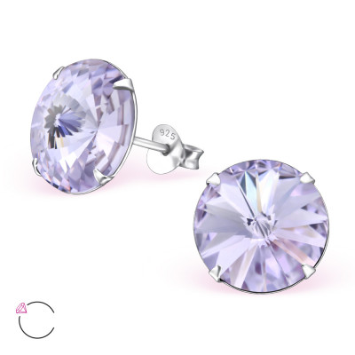 Silver Round Ear Studs with Genuine European Crystals