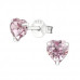 Silver Heart Ear Studs with Crystal