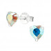 Silver Heart Ear Studs with Crystal