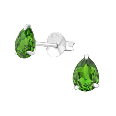 Silver Pear Ear Studs with Crystal