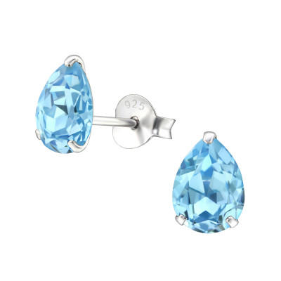 Silver Pear Ear Studs with Genuine European Crystals