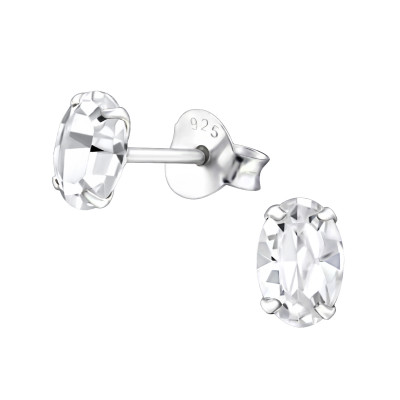 Silver Oval Ear Studs with Genuine European Crystals