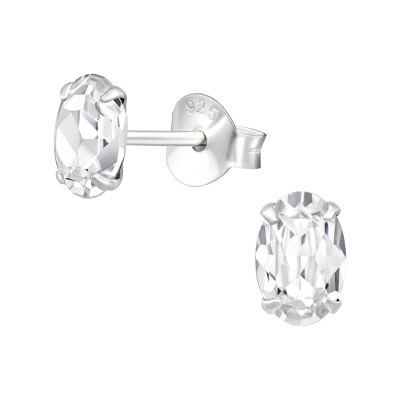 Silver Oval Ear Studs with Genuine European Crystals