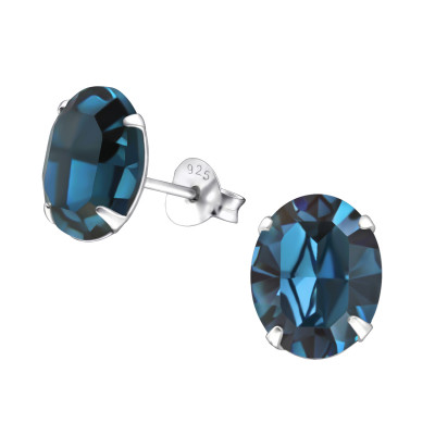 Silver Oval Ear Studs with Genuine European Crystals