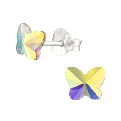 Silver Butterfly Ear Studs with Crystal