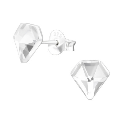 Silver Diamond Shaped Ear Studs with Resin Crystal