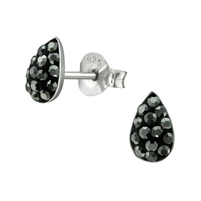 Silver Pear Ear Studs with Crystal