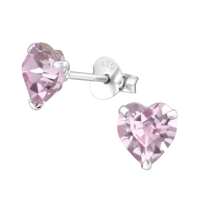 Silver Heart Ear Studs with Genuine European Crystals