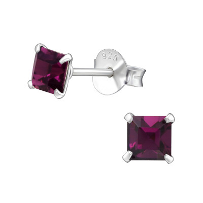 Silver Square Ear Studs with Genuine European Crystals