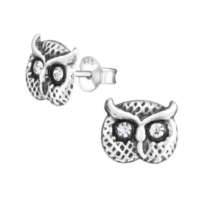 Silver Owl Ear Studs with Crystal