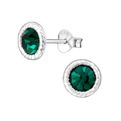 Silver Round Ear Studs with Crystal