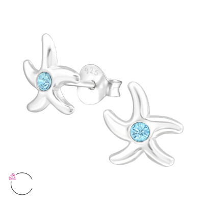 Silver Starfish Ear Studs with Genuine European Crystals