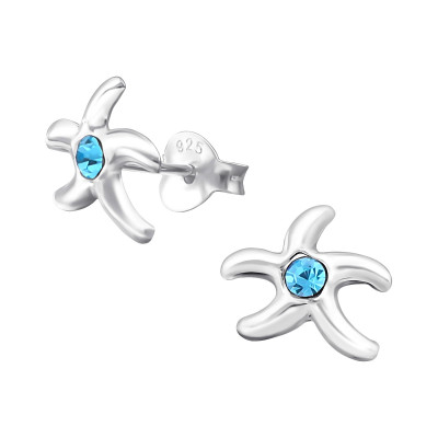 Silver Starfish Ear Studs with Crystal