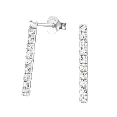 Silver Bar Ear Studs with Crystal