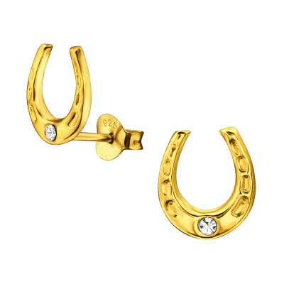 Horseshoe Sterling Silver Ear Studs with Crystal