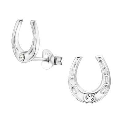 Silver Horseshoe Ear Studs with Crystal