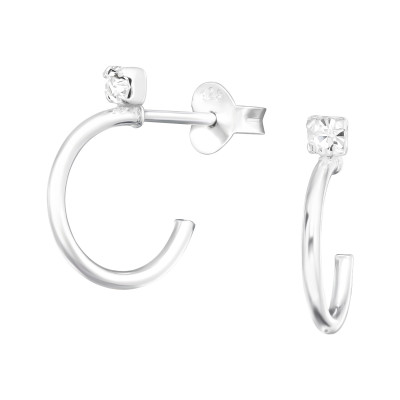 Silver Half Hoop Ear Studs with Crystal