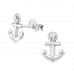 Silver Anchor Ear Studs with Crystal