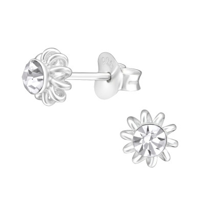 Silver Sun Ear Studs with Crystal