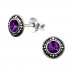 Silver Round Ear Studs with Crystal