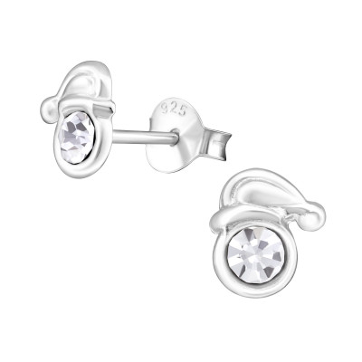 Silver Santa Ear Studs with Crystal