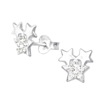 Silver Triple Star Ear Studs with Crystal