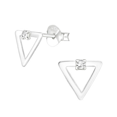 Silver Triangle Ear Studs with Crystal