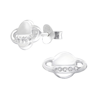 Silver Saturn Ear Studs with Crystal