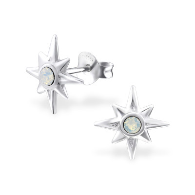 Silver Star Ear Studs with Crystal