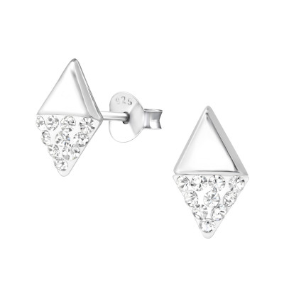 Diamond Shaped Sterling Silver Ear Studs with Crystal