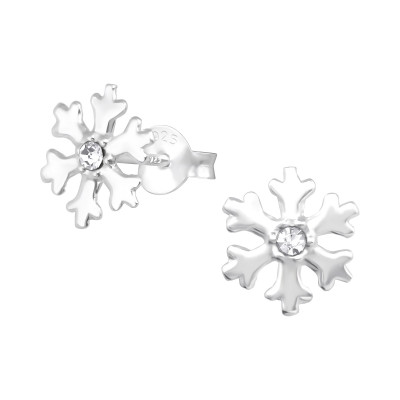 Silver Snowflake Ear Studs with Crystal