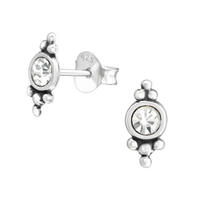 Silver Antique Ear Studs with Crystal