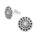 Silver Flower Ear Studs with Crystal