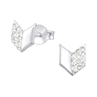 Silver Chevron Ear Studs with Crystal