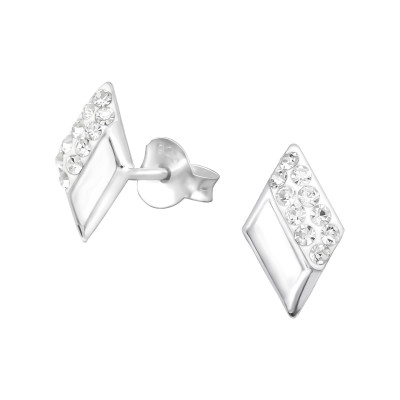 Silver Diamond Shaped Ear Studs with Crystal