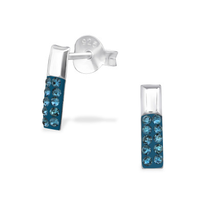 Silver Bar Ear Studs with Crystal