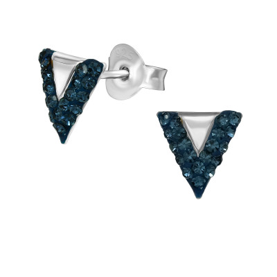 Silver Triangle Ear Studs with Crystal