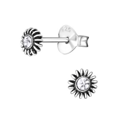 Silver Sun Ear Studs with Crystal