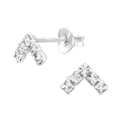 Chevron Sterling Silver Ear Studs with Crystal